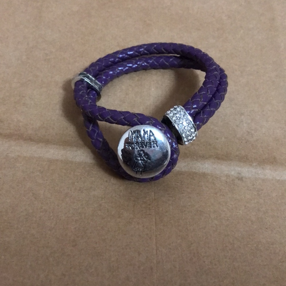 MAMA FOREVER Braided Purple Leather Toggle Button Bracelet